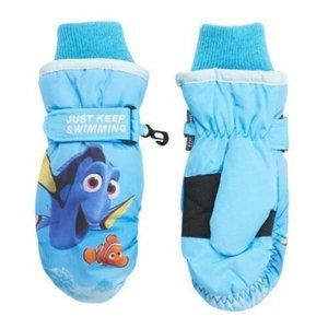 Girls Disney Finding Dory Nemo Winter Mittens sz 4/6 Blue "Just Keep Swimming"